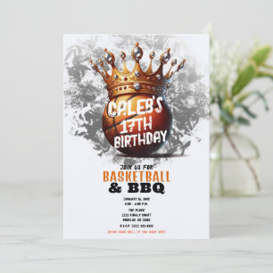 Basketball Gold Crown Full Photo Back Birthday Invitation