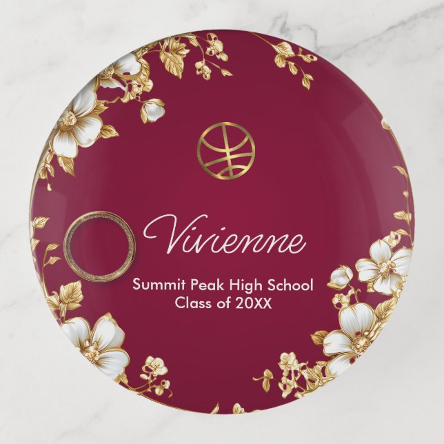 Basketball Gold Graduation Personalized Custom Nam Trinket Tray (Front)