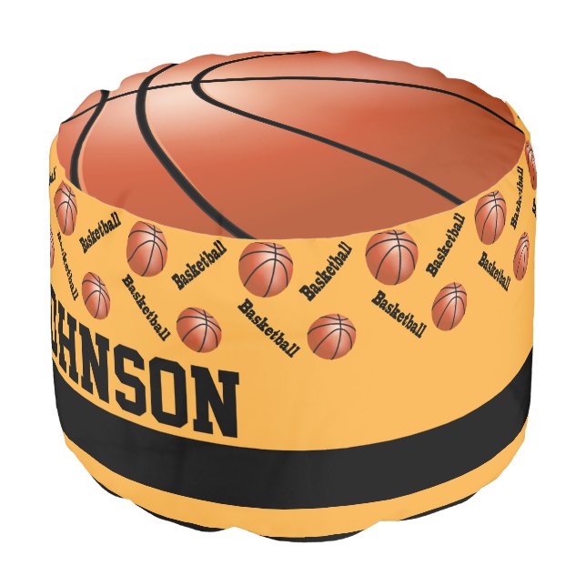 Basketball Gold Sport Pattern Pouf (Angled Front)