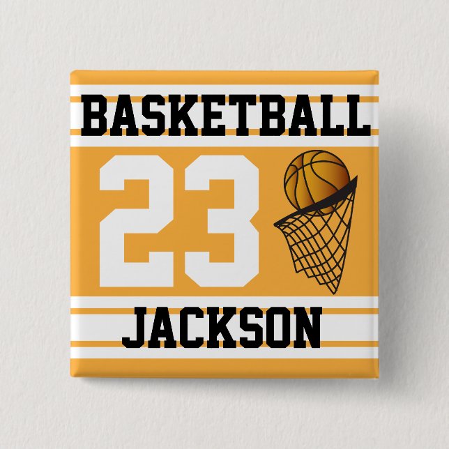 Basketball Gold & White Stripes | DIY Text Pinback Button (Front)