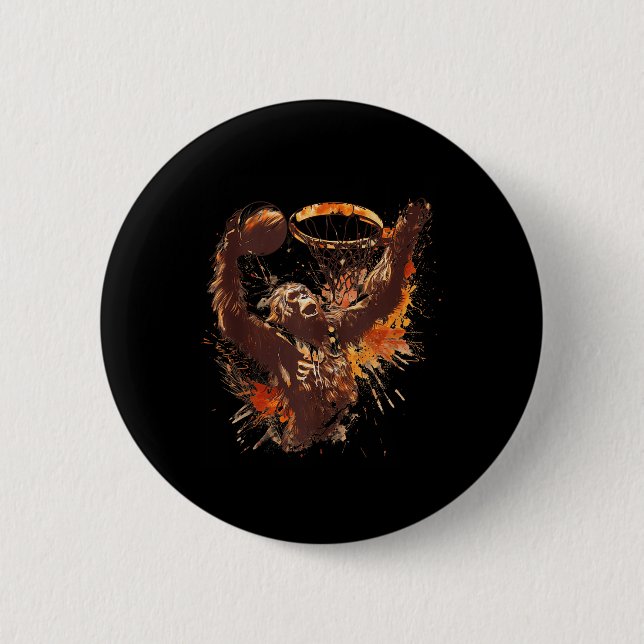 Basketball Gorilla Slam Dunk Bball Player Artwork  Button (Front)