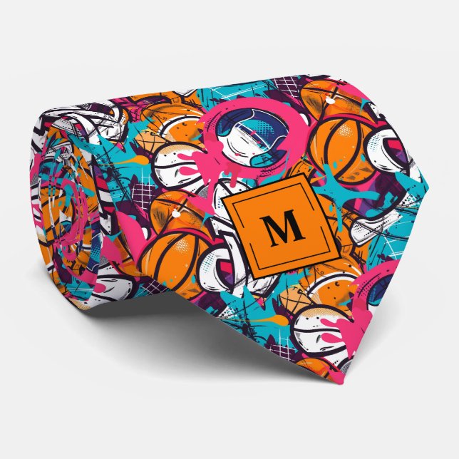 Basketball Graffiti Monogrammed Neck Tie (Rolled)