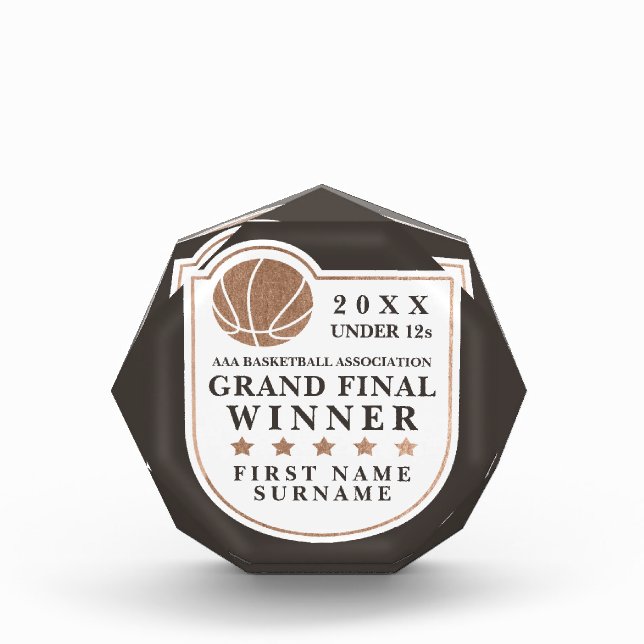 Basketball Grand Final Prize Trophy Keepsake Acrylic Award (Front)