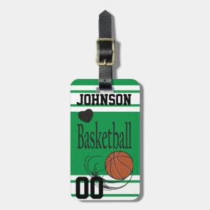 Basketball Green and White Personalize Luggage Tag