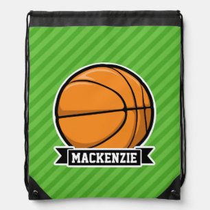 Basketball; Green Stripes Drawstring Bag