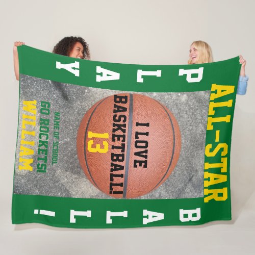 Basketball Green Team Personalized Fleece Blankets