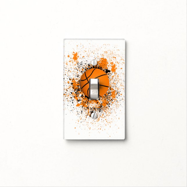 Basketball Grunge Paint Splatter Orange Black Cool Light Switch Cover (In Situ)