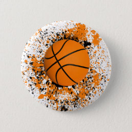 Basketball Grunge Paint Splatter Orange Black Cool Pinback Button