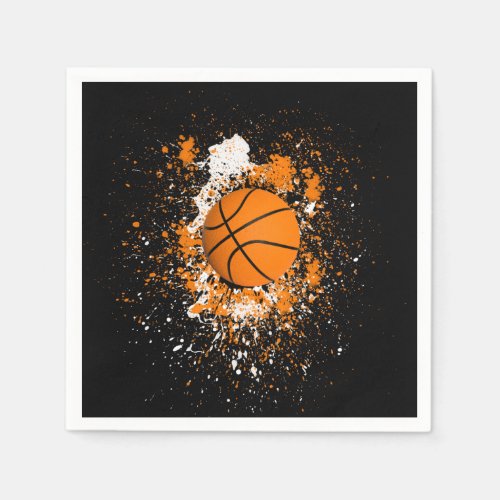 Basketball Grunge Paint Splatter Orange Black Napkins