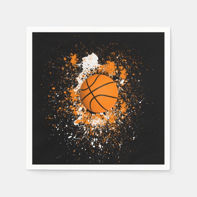 Basketball Grunge Paint Splatter Orange Black Napkins (Front)