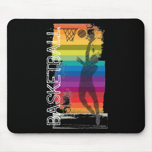 Basketball Grunge Rainbow Illustration black Mouse Pad (Front)