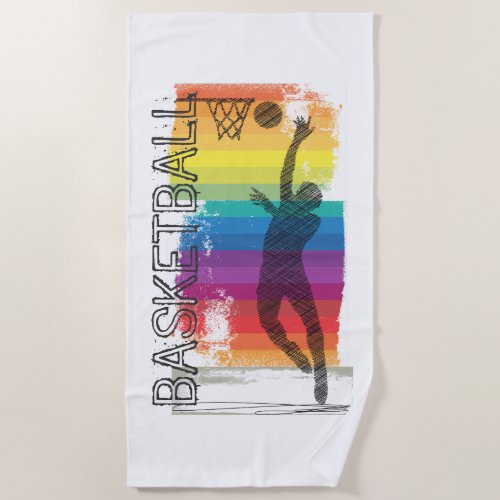 Basketball Grunge Rainbow Illustration White Beach Towel