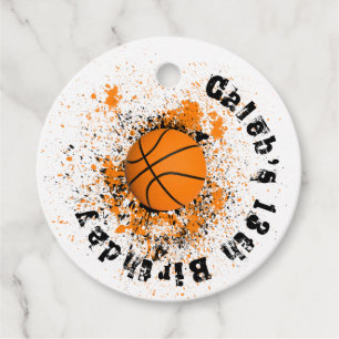 Basketball Grunge Splatter Orange Black Party Favor Tags