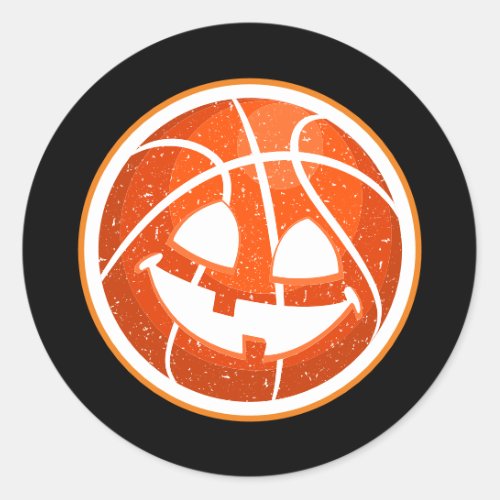  Basketball  Halloween Pumpkin Orange on black  Classic Round Sticker