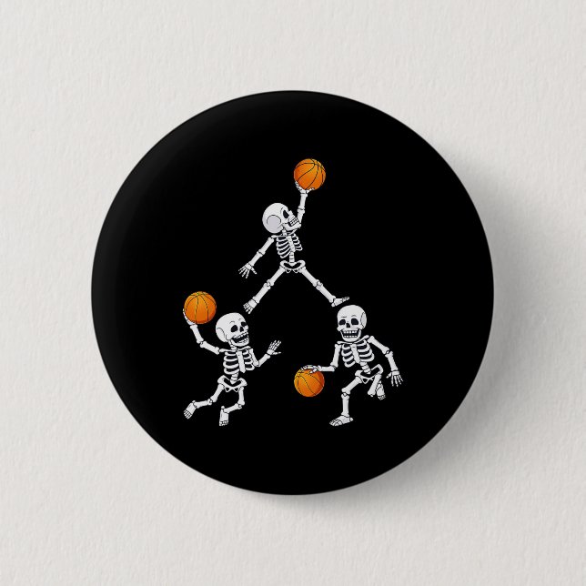 Basketball Halloween Skeleton Dunking Dribble Boys Button (Front)