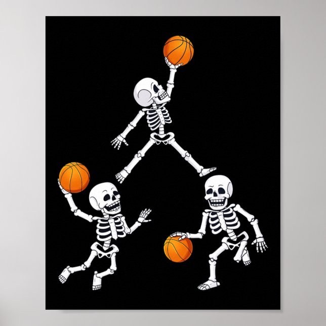 Basketball Halloween Skeleton Dunking Dribble Boys Poster (Front)
