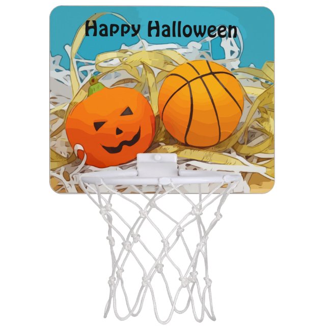 Basketball Halloween with basketball and pumpkin Mini Basketball Hoop (Front)