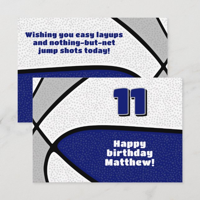 basketball happy birthday blue gray team colors card (Front/Back)