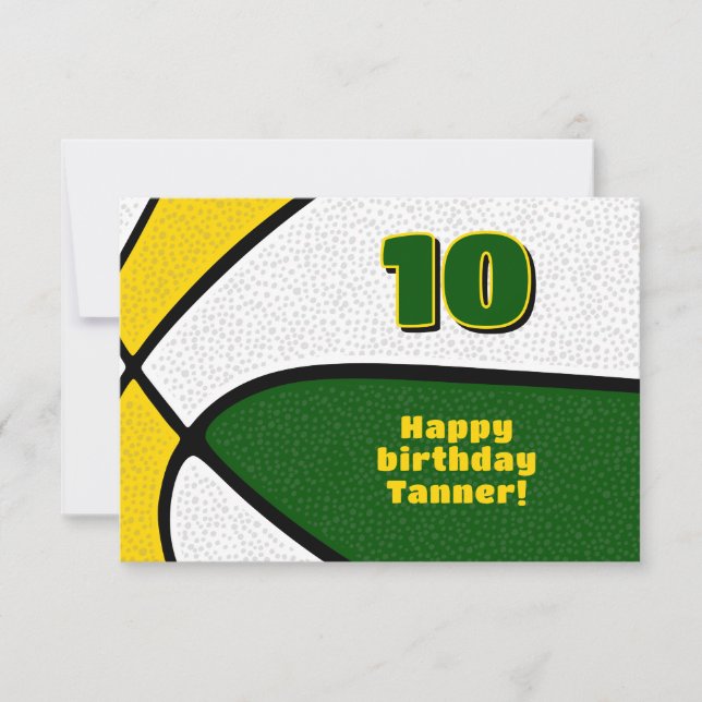 basketball happy birthday green gold team colors card (Front)