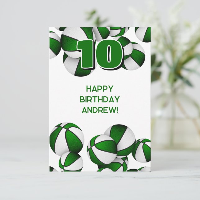 basketball happy birthday green team colors card (Standing Front)