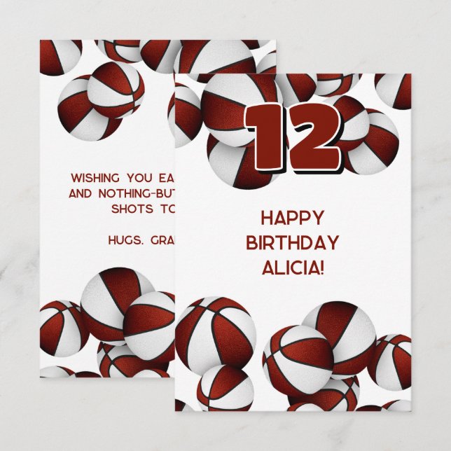 basketball happy birthday maroon team colors card (Front/Back)