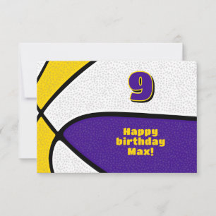 basketball happy birthday purple gold team colors card