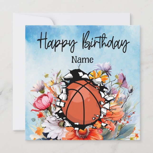 Basketball Happy Birthday to Player with flowers Card (Front)