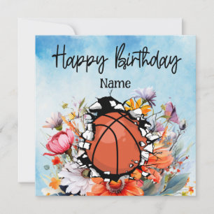 Basketball Happy Birthday to Player with flowers Card