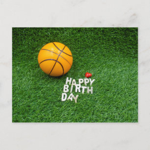 Basketball happy birthday with basketball on green postcard