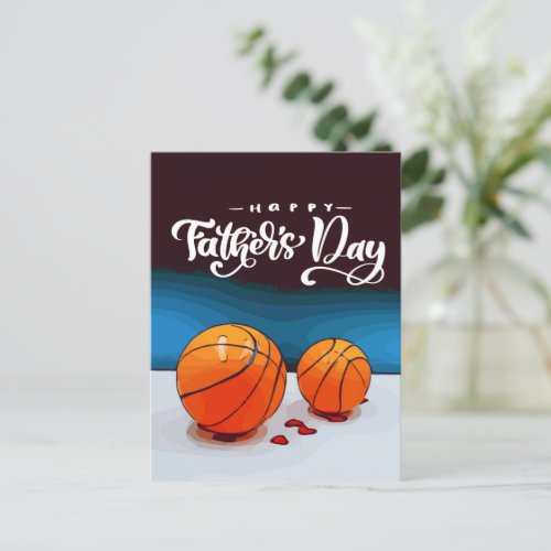 Basketball Happy Fathers Day with  Two Balls Dad Postcard