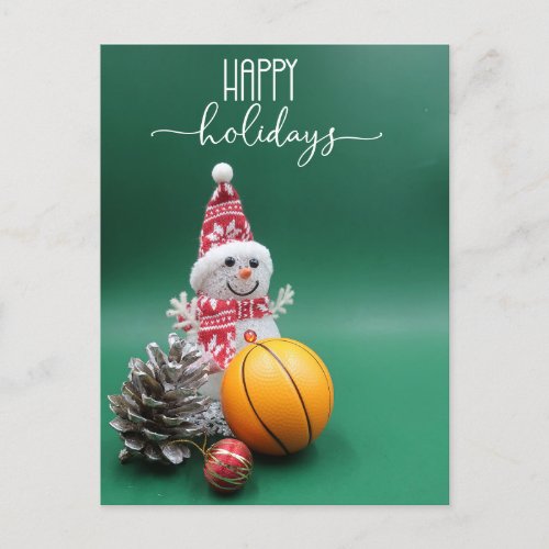 Basketball Happy Holidays with Snowman for Player  Holiday Postcard