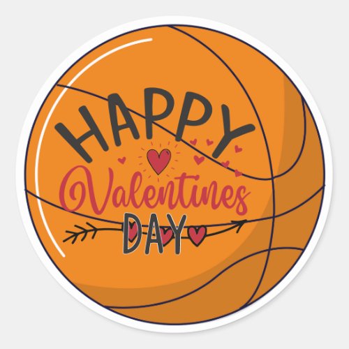 Basketball Happy Valentines Day with love  Classic Round Sticker