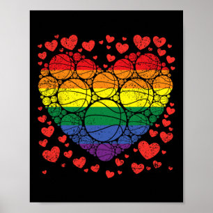 Basketball Heart Gay Retro Pride Flag LGBT-Q Playe Poster