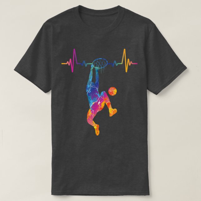 Basketball Heartbeat EKG Heart Rate Basketball Pla T-Shirt (Design Front)