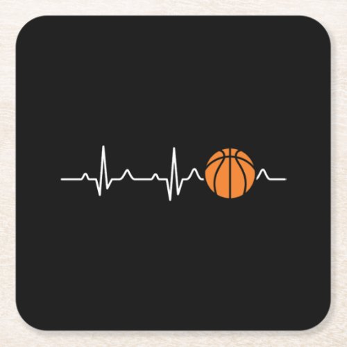 Basketball Heartbeat Square Paper Coaster