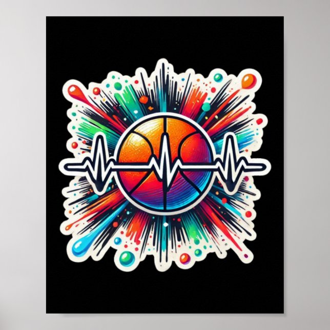 Basketball Heartbeat Sticker - Perfect For Sports Poster (Front)