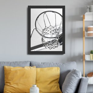 Basketball Hoop Black and White Minimalist Photo Framed Art