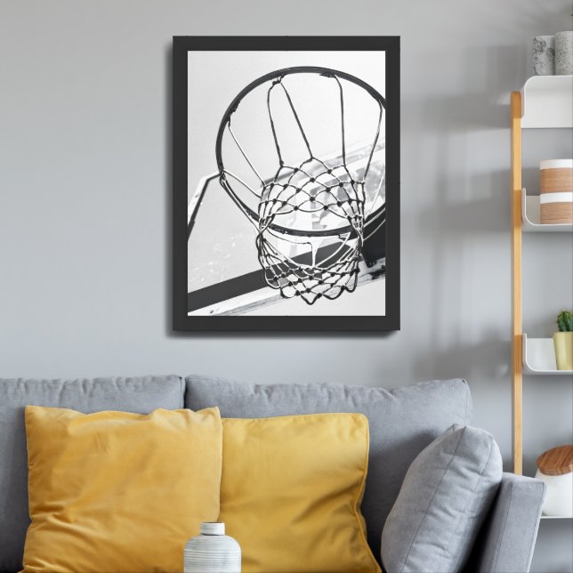 Basketball Hoop Black and White Minimalist Photo Framed Art (Living Room 3)