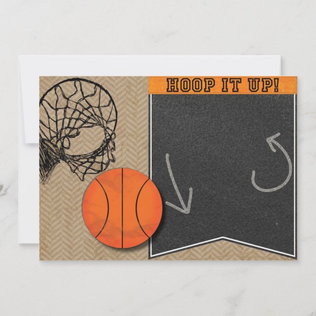 Basketball Hoop Chalkboard Orange Invitation (Front)