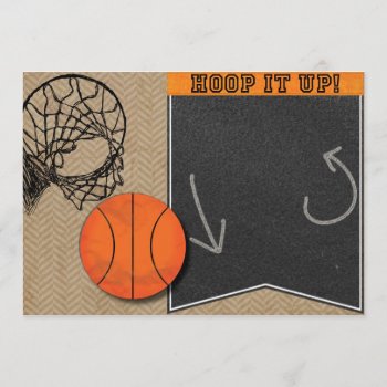 Basketball Hoop Chalkboard Orange Invitation by CuteLittleTreasures at Zazzle