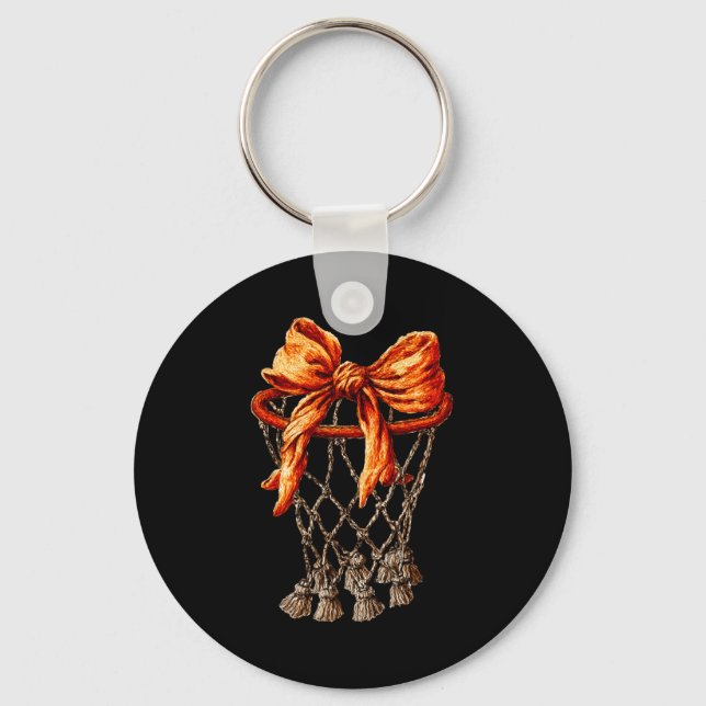 Basketball Hoop Net Coquette Bow Basketball Player Keychain (Front)