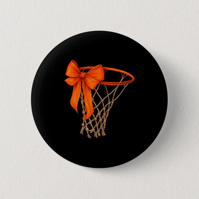 Basketball Hoop With Bow Cute Basketball Aesthetic Button (Front)