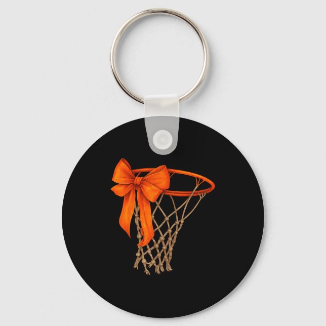 Basketball Hoop With Bow Cute Basketball Aesthetic Keychain (Front)