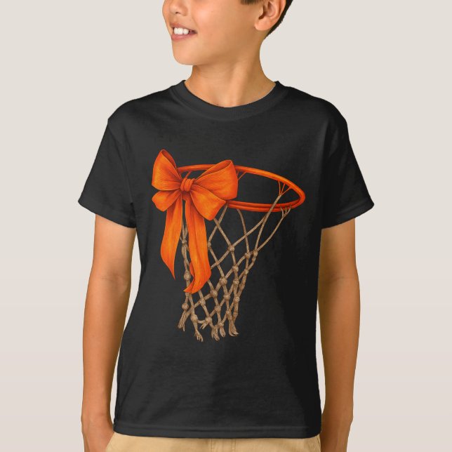 Basketball Hoop With Bow Cute Basketball Aesthetic T-Shirt (Front)