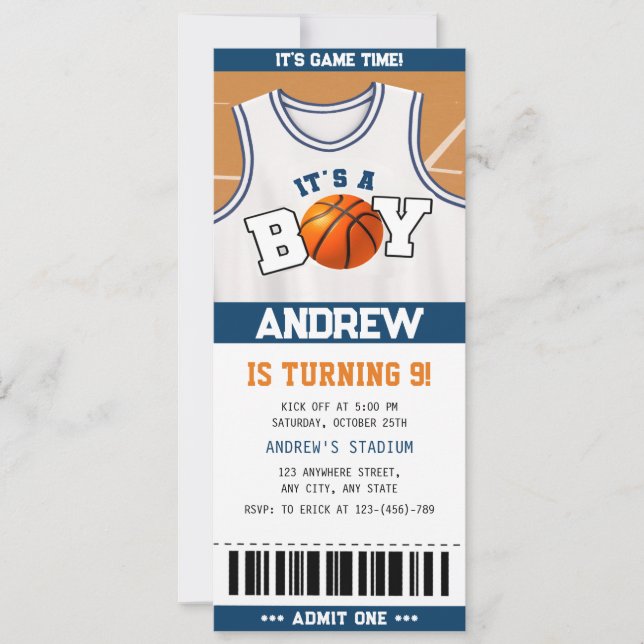 Basketball Hoopla Birthday Bash Ticket Invitations (Front)