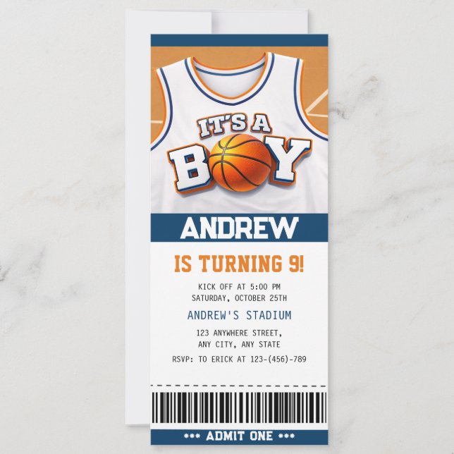 Basketball Hoopla Birthday Bash Ticket Invitations (Front)