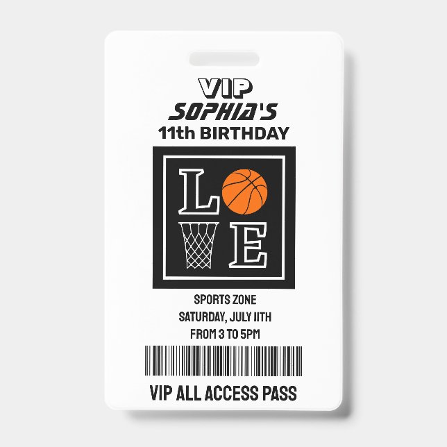 Basketball Hoops, Basketball Player Birthday Badge (Front)