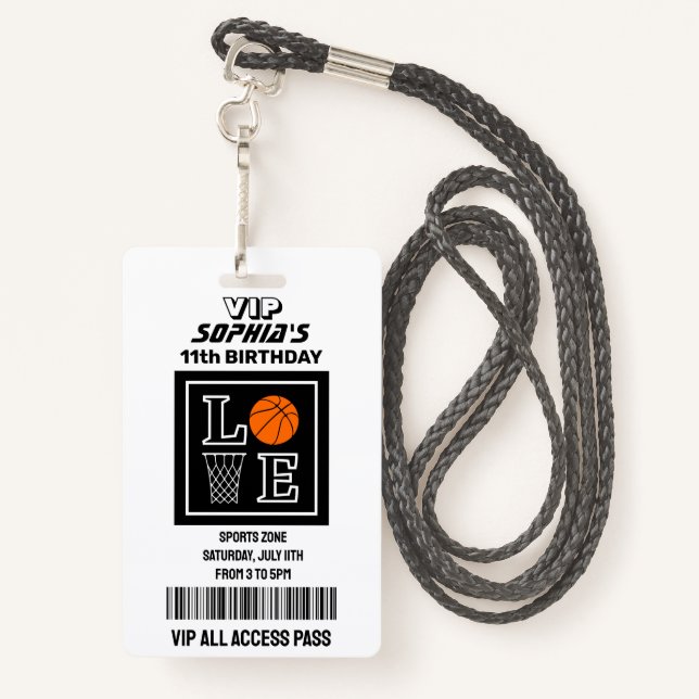 Basketball Hoops, Basketball Player Birthday Badge (Back with Lanyard)