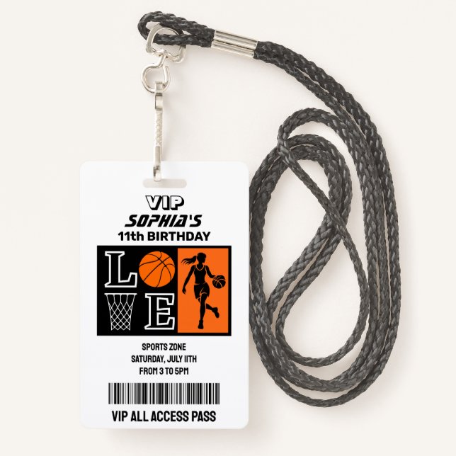 Basketball Hoops, Basketball Player Birthday Badge (Back with Lanyard)