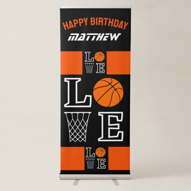 Basketball Hoops, Basketball Player Birthday Retractable Banner (Front)
